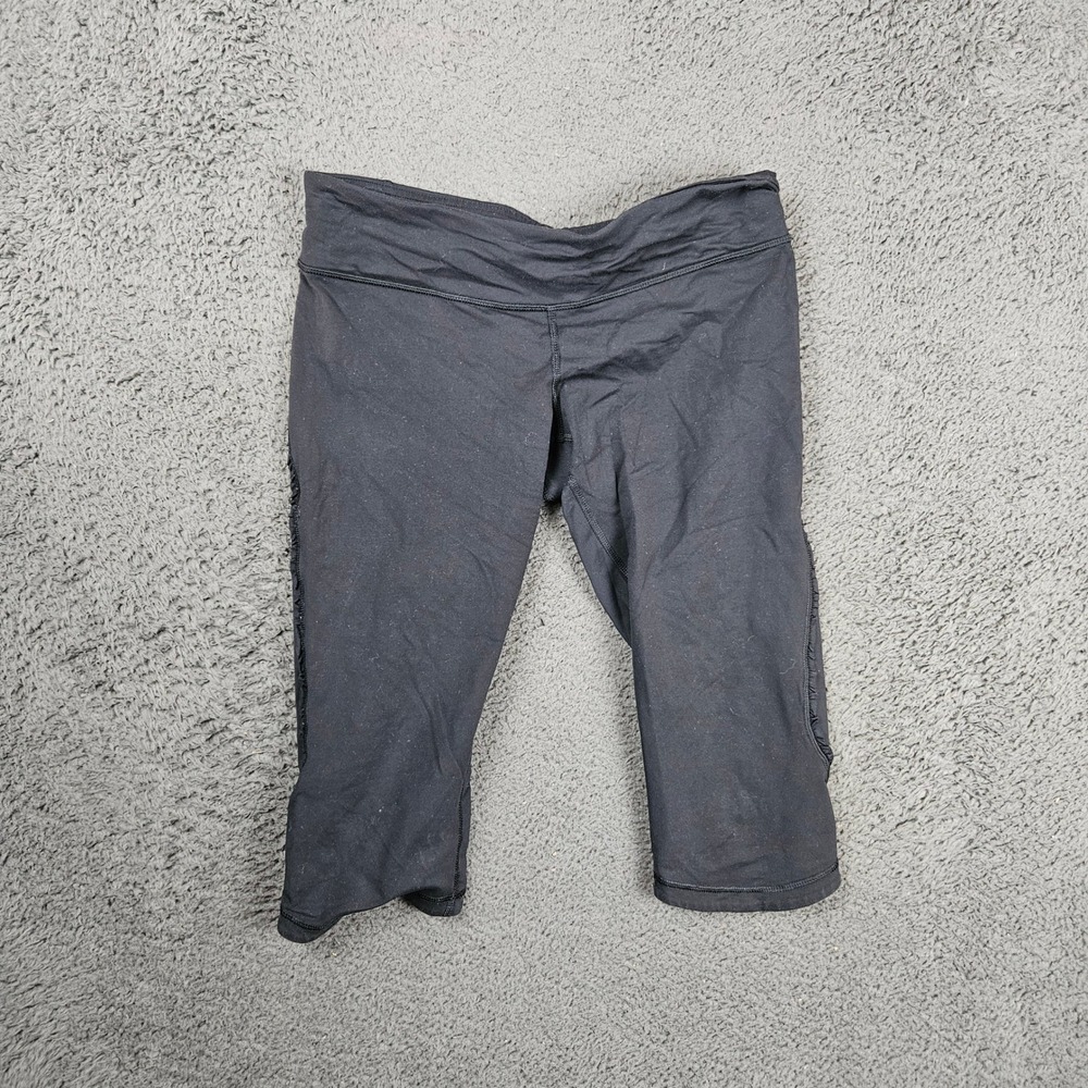 Lululemon Black Run Crop Leggings Ruffle Trim Size 8 Womens Activewear